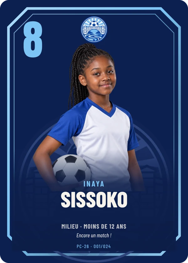Carte Prestige de Inaya Sissoko, photo détourée, AS Pont-Clair (exemple fictif)