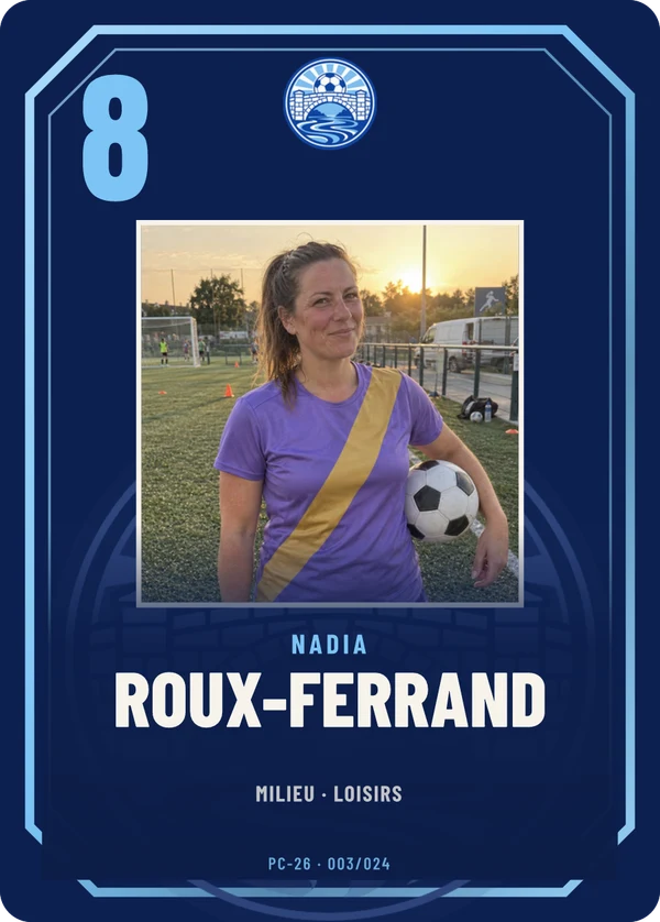 Carte Prestige de Nadia Roux-Ferrand, photo de téléphone, non détourée, AS Pont-Clair (exemple fictif)