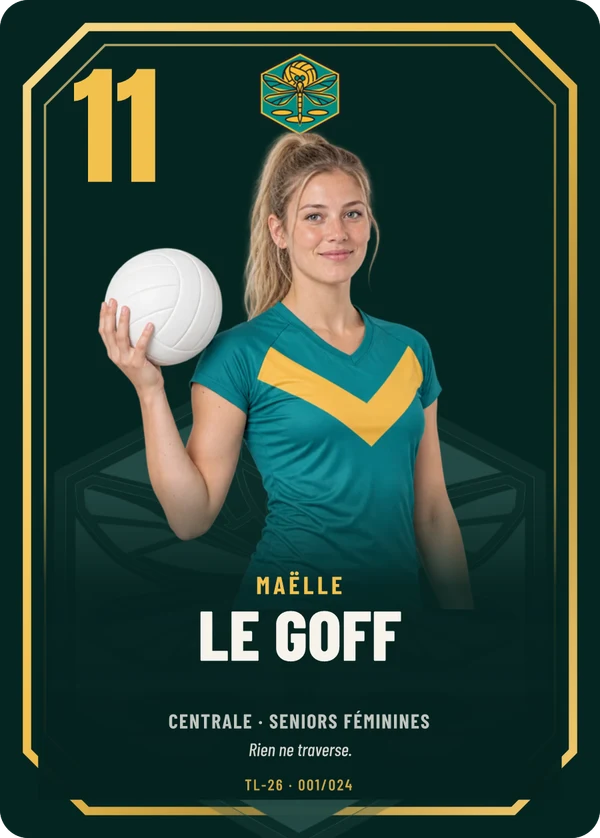 Carte Prestige de Maëlle Le Goff, photo détourée, Volley Club des Trois-Lacs (exemple fictif)