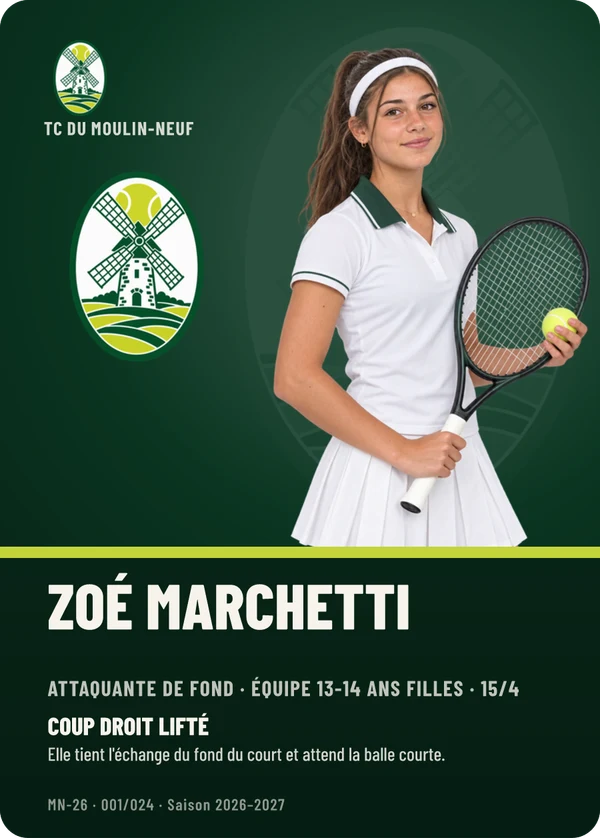 Carte Profil de Zoé Marchetti, photo détourée, TC du Moulin-Neuf (exemple fictif)