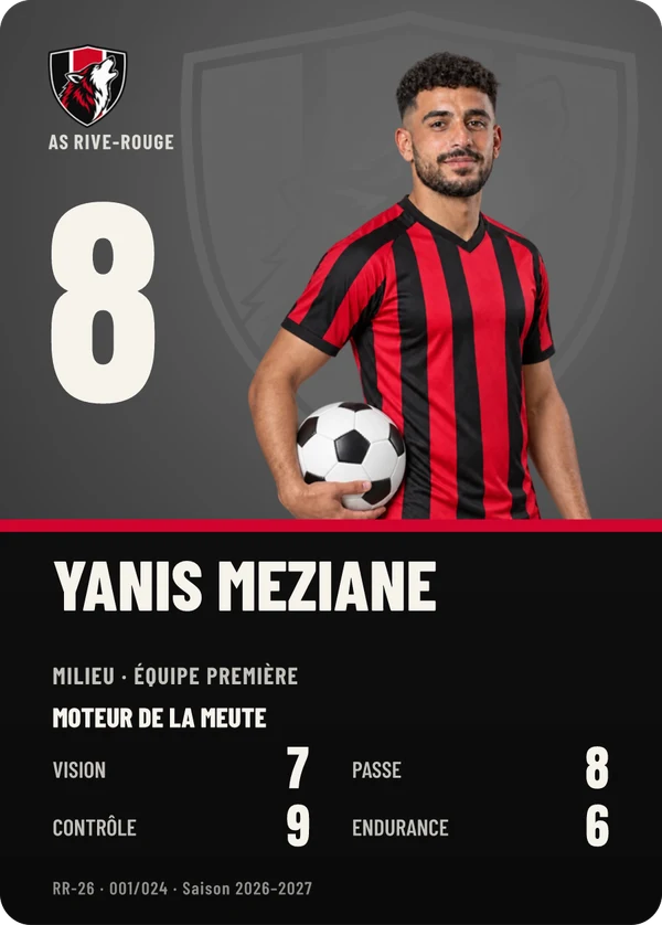 Carte Profil de Yanis Meziane, photo détourée, AS Rive-Rouge (exemple fictif)
