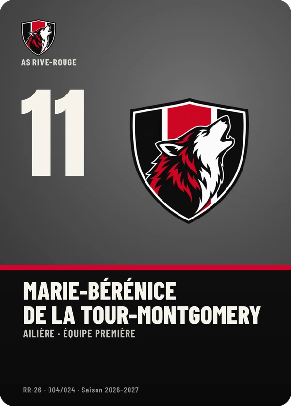 Carte Profil de Marie-Bérénice de La Tour-Montgomery, sans photo, l’emblème à sa place, AS Rive-Rouge (exemple fictif)