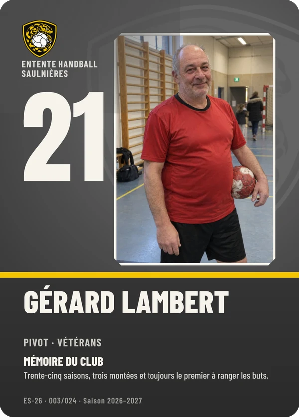 Carte Profil de Gérard Lambert, photo de téléphone, non détourée, Entente Handball Saulnières (exemple fictif)
