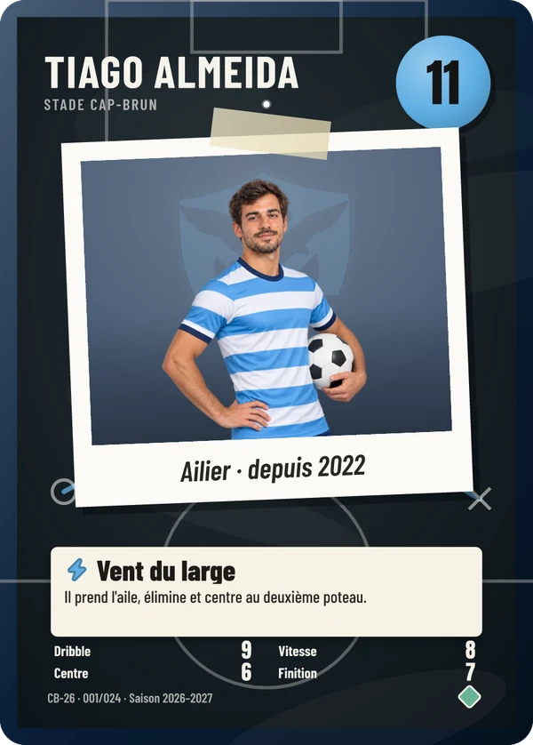 Carte Tableau tactique de Tiago Almeida, photo détourée, Stade Cap-Brun (exemple fictif)