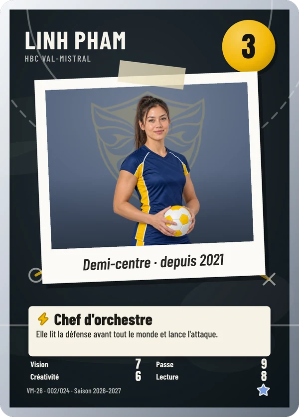 Carte Tableau tactique de Linh Pham, photo détourée, HBC Val-Mistral (exemple fictif)