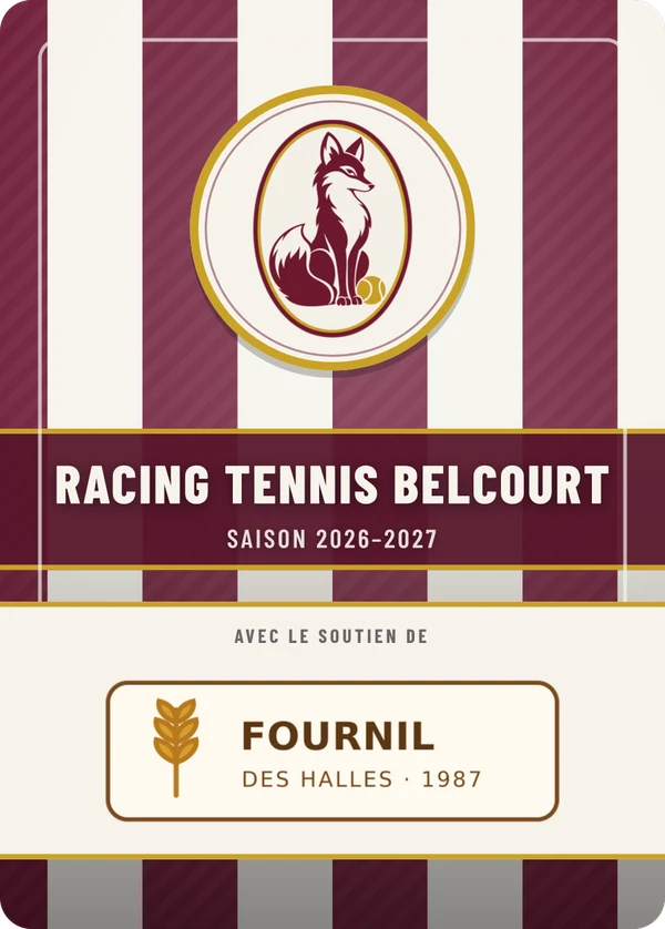 Verso de Racing Tennis Belcourt, avec le logo d’un partenaire fictif