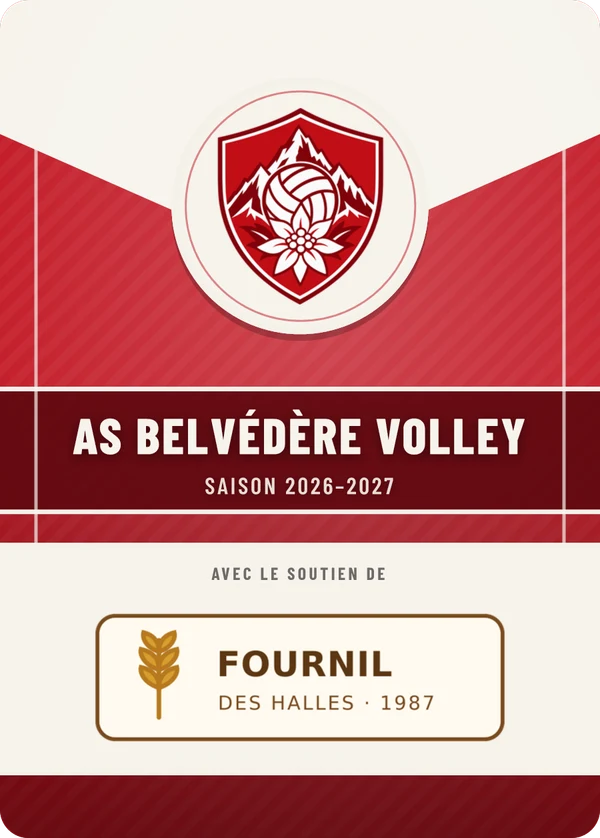 Verso de AS Belvédère Volley, avec le logo d’un partenaire fictif