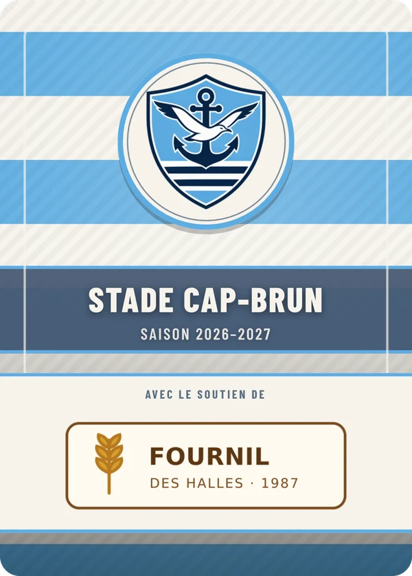 Verso de Stade Cap-Brun, avec le logo d’un partenaire fictif