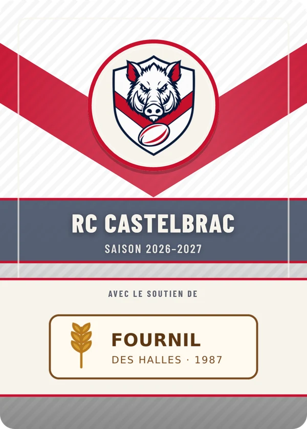 Verso de RC Castelbrac, avec le logo d’un partenaire fictif