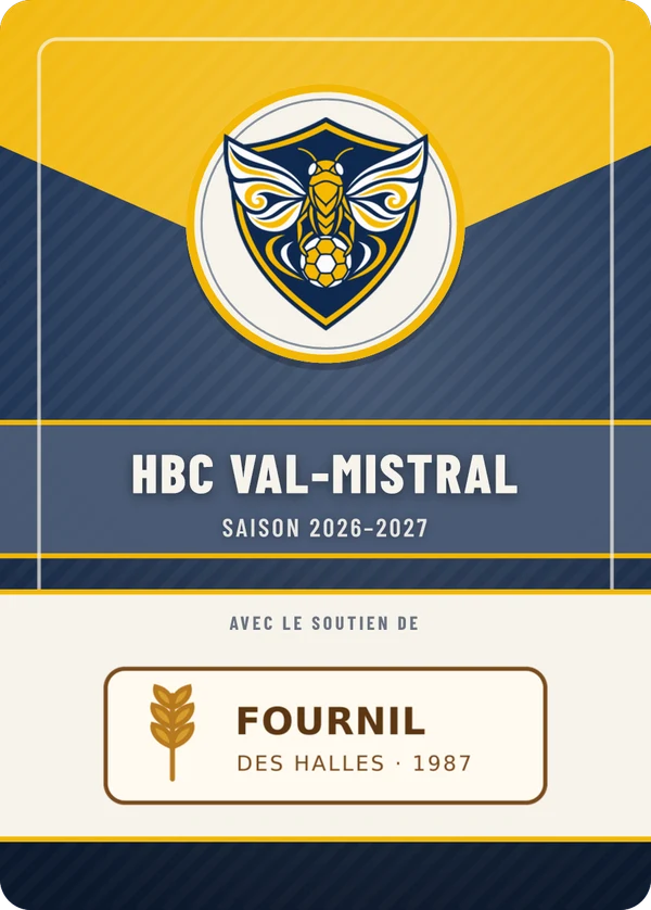 Verso de HBC Val-Mistral, avec le logo d’un partenaire fictif