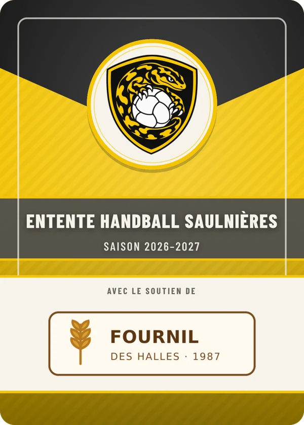 Verso de Entente Handball Saulnières, avec le logo d’un partenaire fictif
