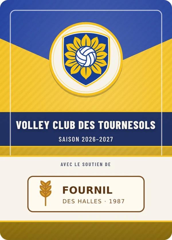 Verso de Volley Club des Tournesols, avec le logo d’un partenaire fictif