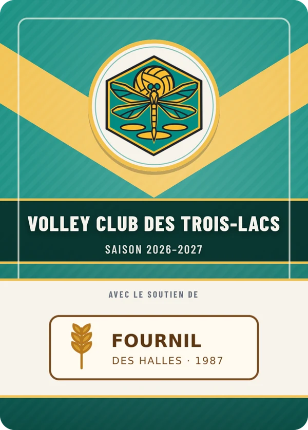 Verso de Volley Club des Trois-Lacs, avec le logo d’un partenaire fictif