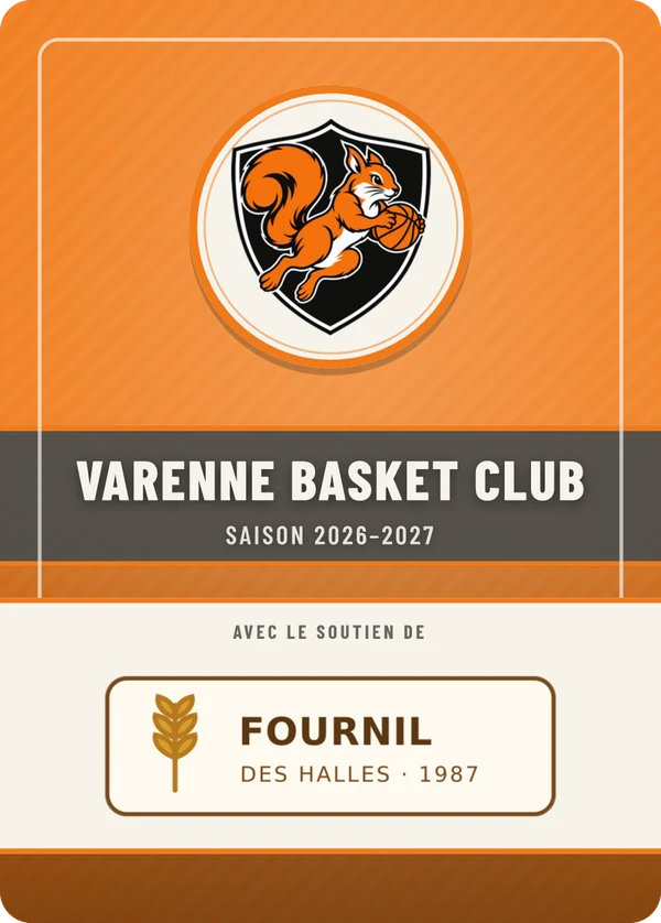 Verso de Varenne Basket Club, avec le logo d’un partenaire fictif