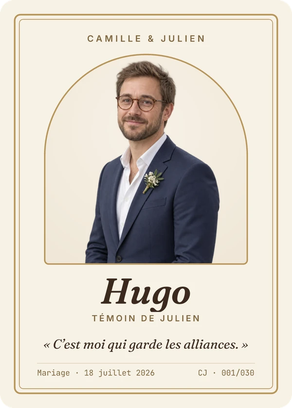 Carte Portrait de Hugo, Témoin de Julien, exemple fictif