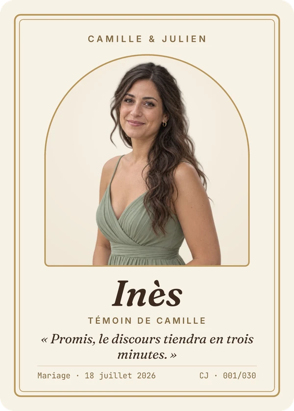 Carte Portrait de Inès, Témoin de Camille, exemple fictif